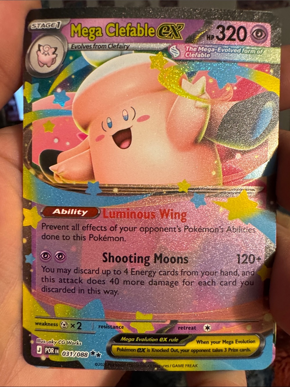Mega Clefable ex Holo Pokémon Card - Pink Rainbow Artwork